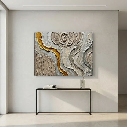 Golden Thread — Neutral Textured Abstract Print