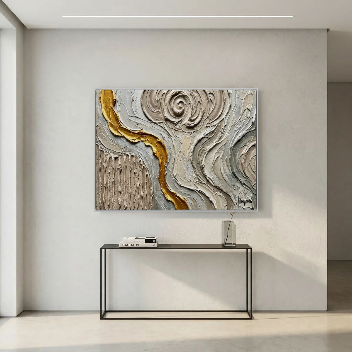 Golden Thread — Neutral Textured Abstract Print