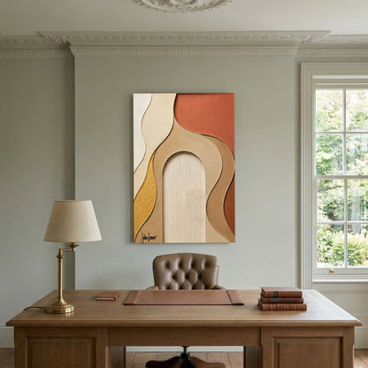 Paper-Cut Style Abstract Wave Art – Terracotta & Amber Tones, Printed Flat on Canvas