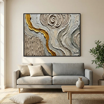 Golden Thread — Neutral Textured Abstract Print
