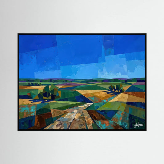 "Fields Below" – Geometric Countryside Landscape Canvas Print