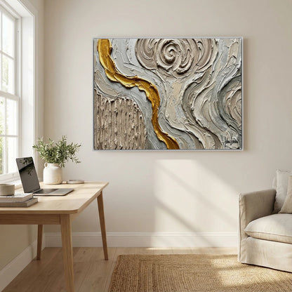 Golden Thread — Neutral Textured Abstract Print