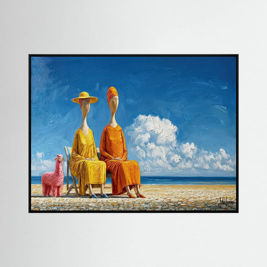 Beach Company — Surreal Long-Necked Figures Canvas Print