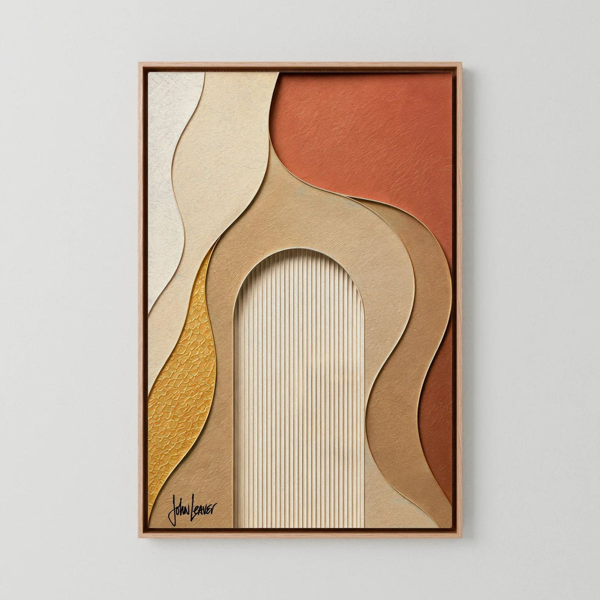 Paper-Cut Style Abstract Wave Art – Terracotta & Amber Tones, Printed Flat on Canvas