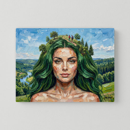 Earth Mother" – Woman as Mountain Landscape, Surreal Oil Painting Print, Nature Portrait Canvas Art