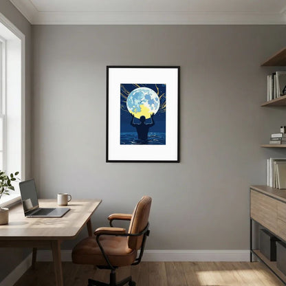 Man Holding the Earth in Water Art Print | Starry Night Silhouette Wall Art