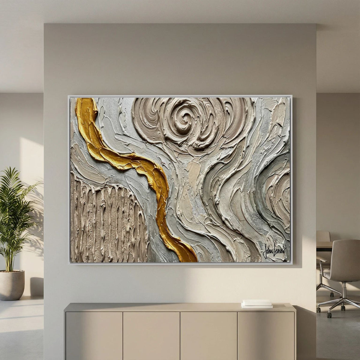 Golden Thread — Neutral Textured Abstract Print