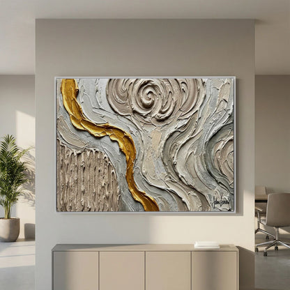 Golden Thread — Neutral Textured Abstract Print
