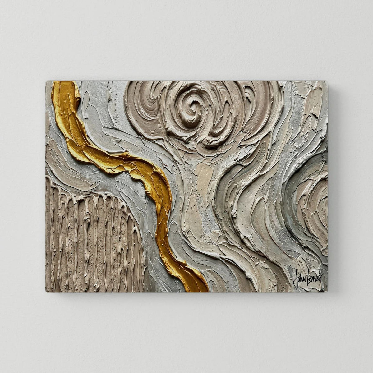 Golden Thread — Neutral Textured Abstract Print