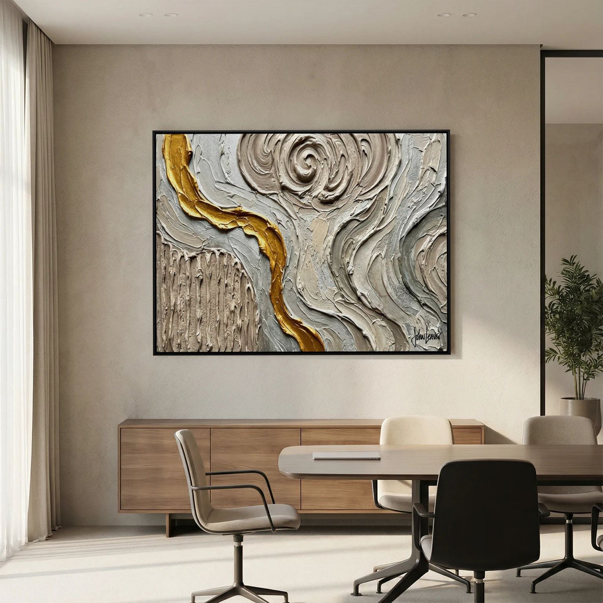 Golden Thread — Neutral Textured Abstract Print