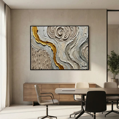 Golden Thread — Neutral Textured Abstract Print