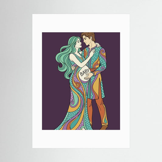 Art Nouveau Pregnancy Announcement Couple Print | BABY Belly Wall Art