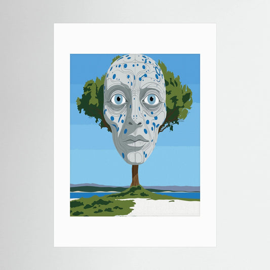 Surreal Tree Face Man Art Print | Stone Face Nature Portrait Wall Art
