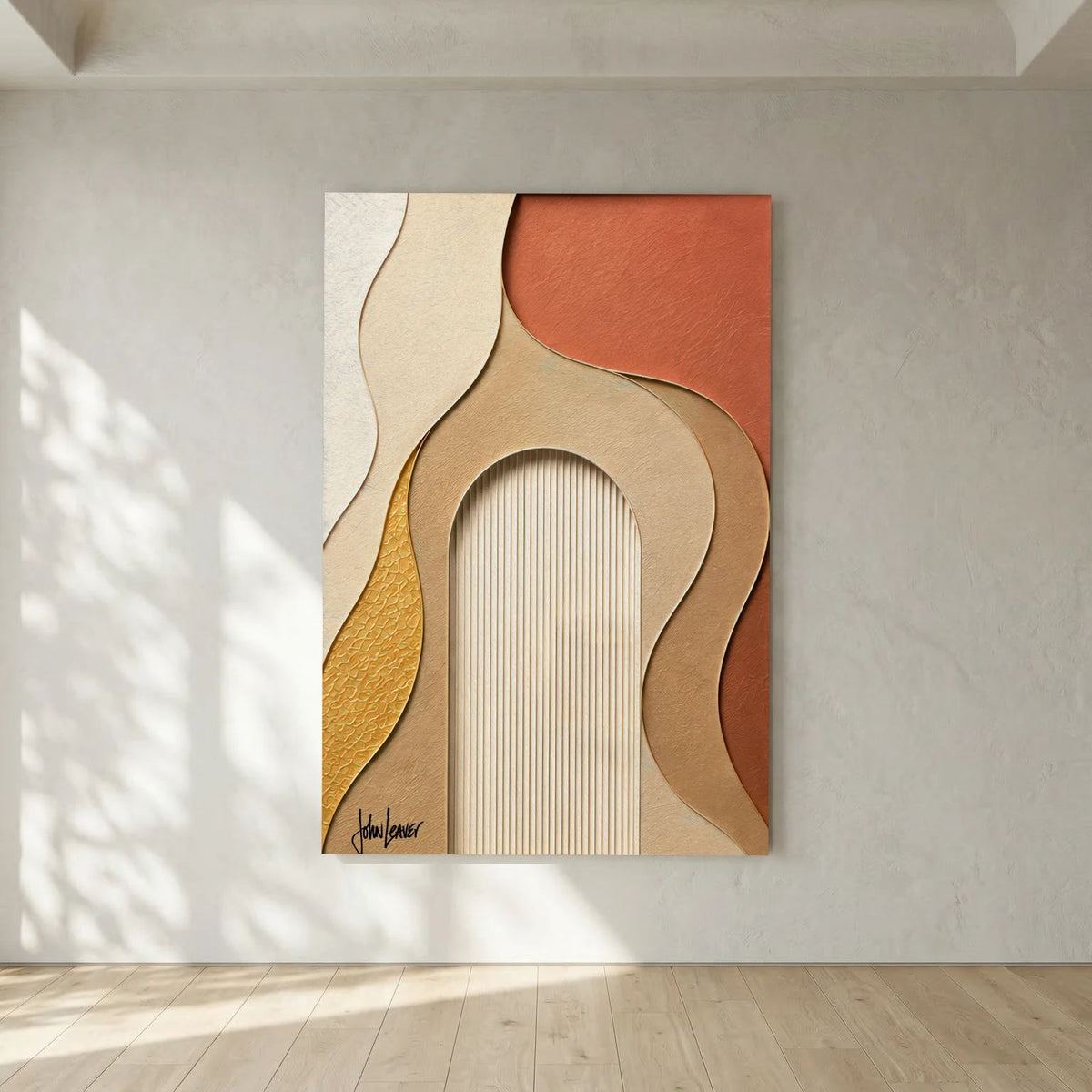 Paper-Cut Style Abstract Wave Art – Terracotta & Amber Tones, Printed Flat on Canvas