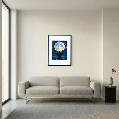 Man Holding the Earth in Water Art Print | Starry Night Silhouette Wall Art