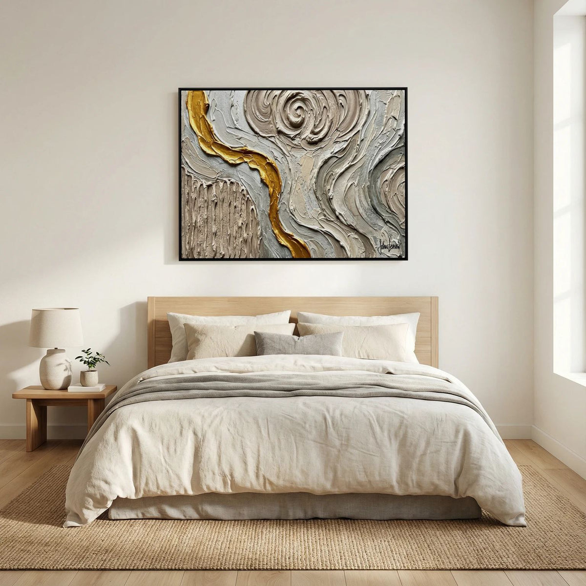 Golden Thread — Neutral Textured Abstract Print