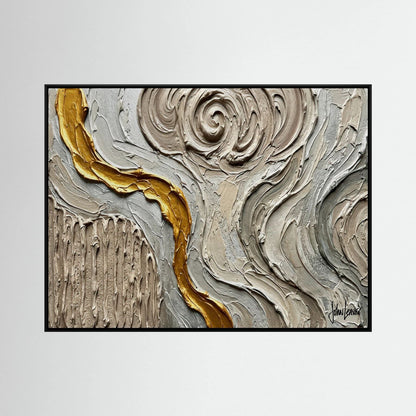 Golden Thread — Neutral Textured Abstract Print
