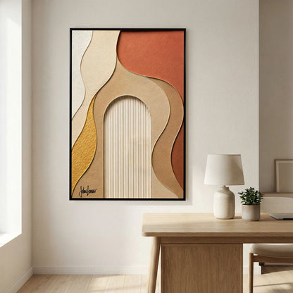 Paper-Cut Style Abstract Wave Art – Terracotta & Amber Tones, Printed Flat on Canvas