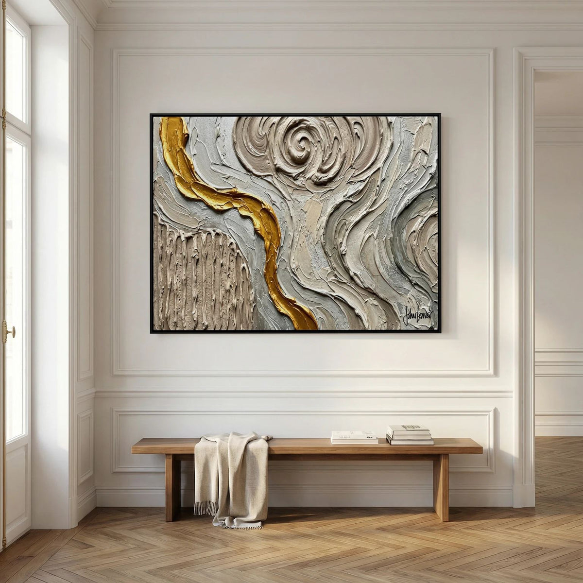 Golden Thread — Neutral Textured Abstract Print