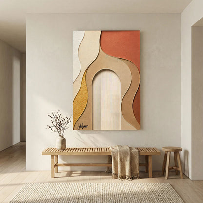 Paper-Cut Style Abstract Wave Art – Terracotta & Amber Tones, Printed Flat on Canvas