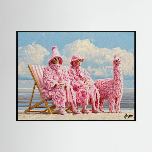 Pink Getaway — Fluffy Beach Figures Canvas Print