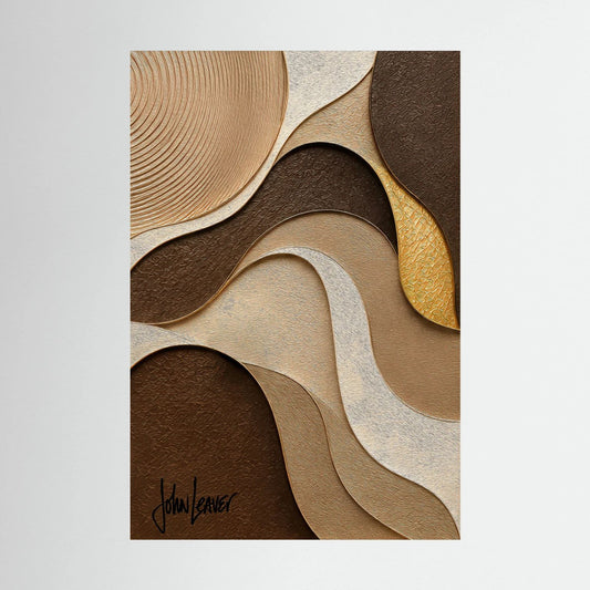 Paper-Cut Style Abstract Wave Art – Warm Bronze & Gold Tones, Printed Flat on Canvas