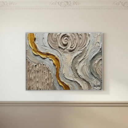 Golden Thread — Neutral Textured Abstract Print