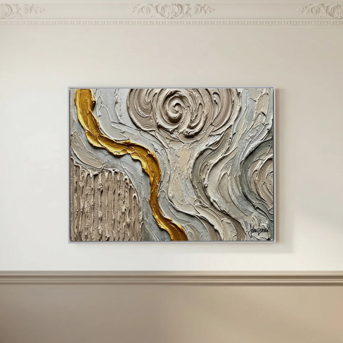 Golden Thread — Neutral Textured Abstract Print