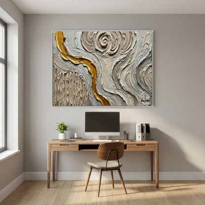 Golden Thread — Neutral Textured Abstract Print