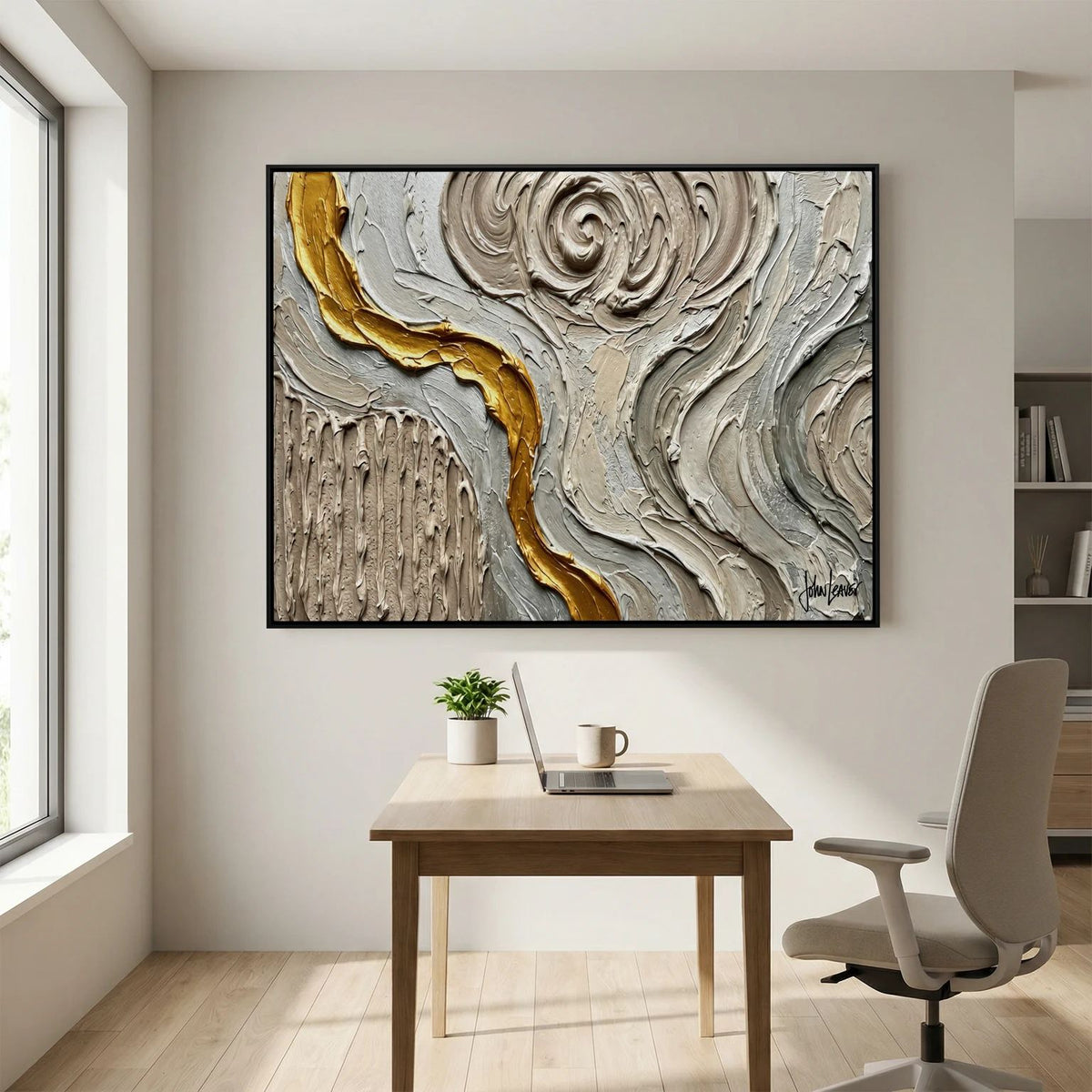 Golden Thread — Neutral Textured Abstract Print