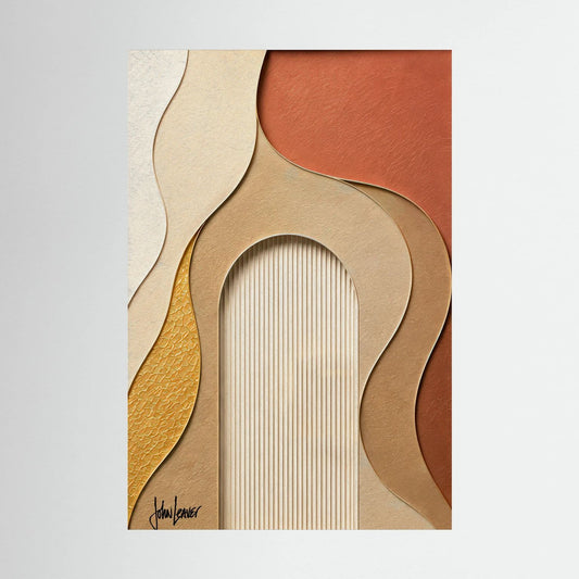 Paper-Cut Style Abstract Wave Art – Terracotta & Amber Tones, Printed Flat on Canvas