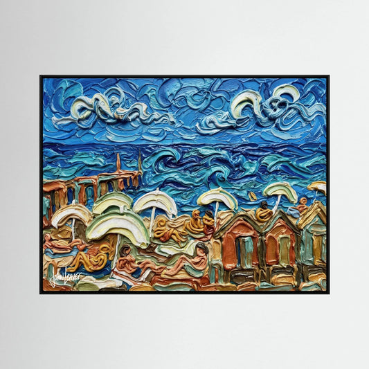 Seaside Escape — Textured Beach Umbrella Canvas Print