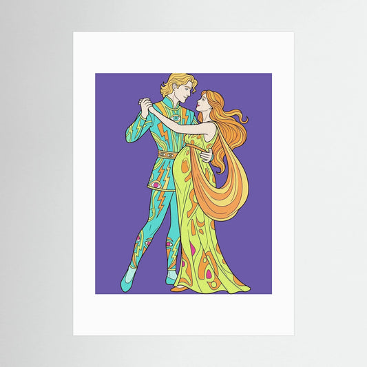 Art Nouveau Pregnant Dancing Couple Art Print | Psychedelic Maternity Wall Art