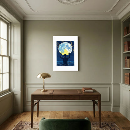 Man Holding the Earth in Water Art Print | Starry Night Silhouette Wall Art
