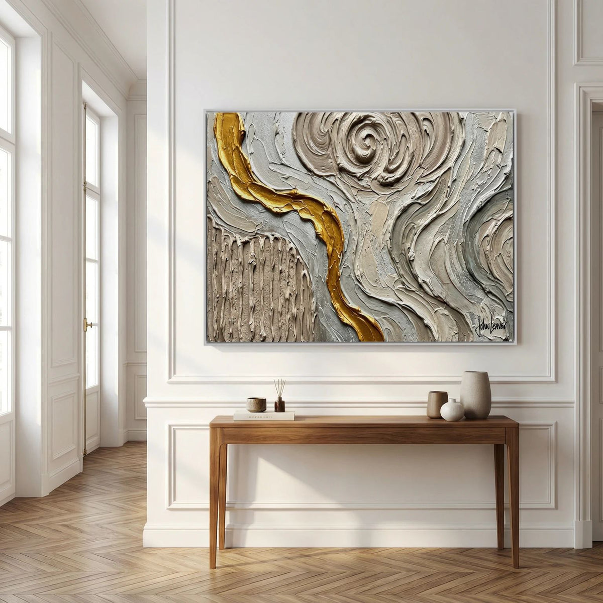 Golden Thread — Neutral Textured Abstract Print