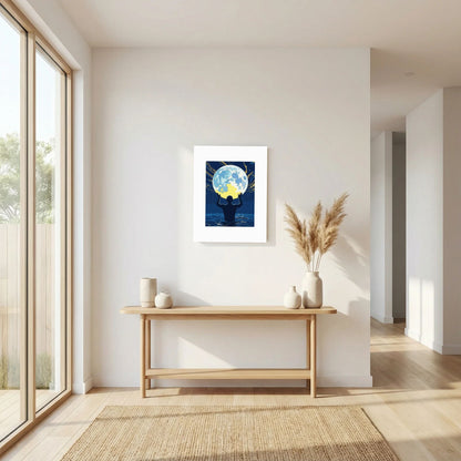 Man Holding the Earth in Water Art Print | Starry Night Silhouette Wall Art