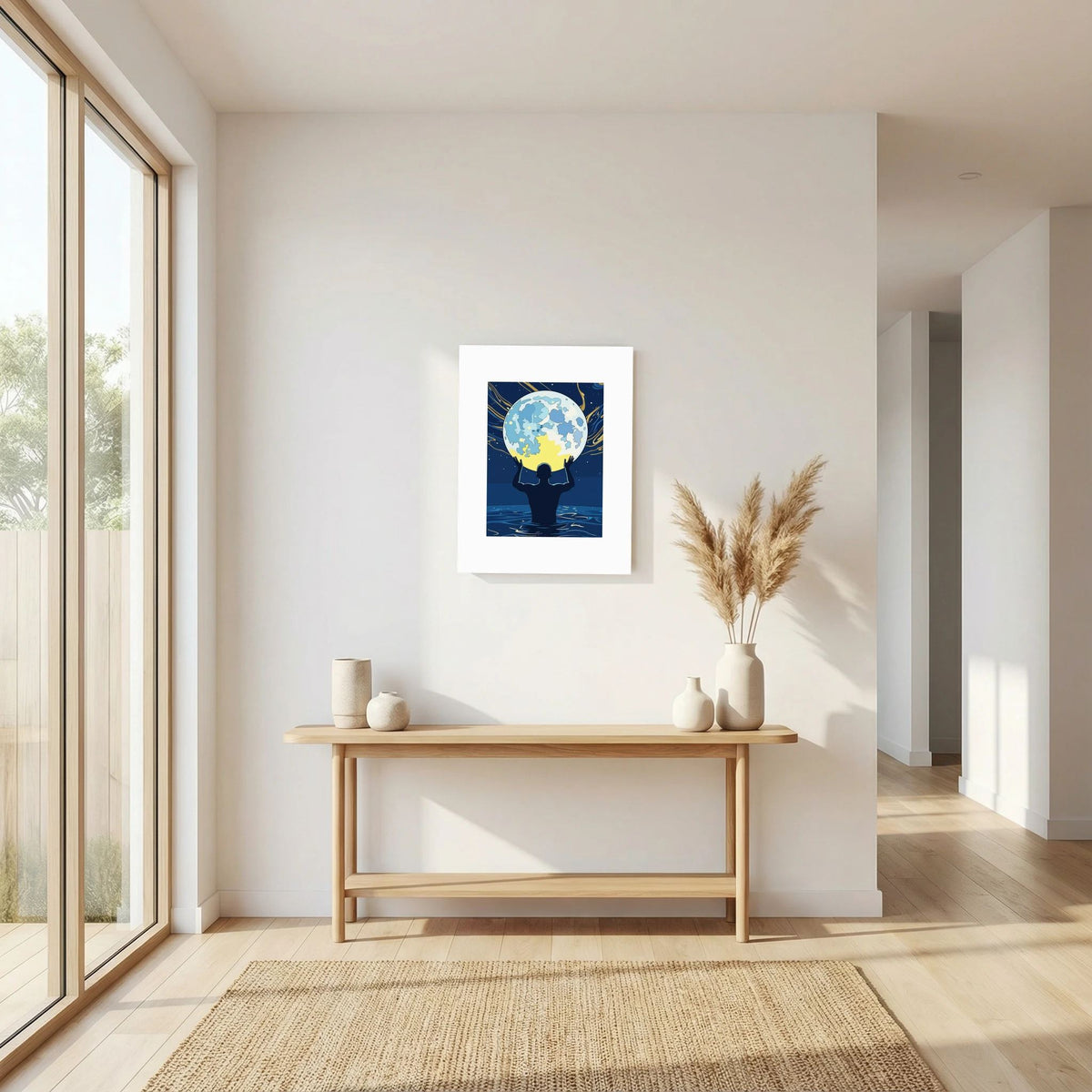 Man Holding the Earth in Water Art Print | Starry Night Silhouette Wall Art